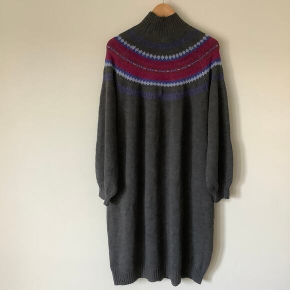 Lane Bryant Fair Isle Heather Gray L/S Mock Turtleneck Sweater Dress 14/16 NWOT - Picture 3 of 11